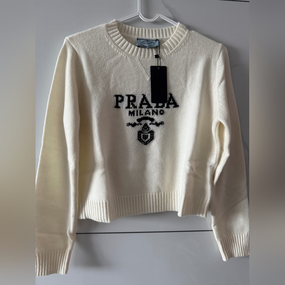 Prada Women's Cream White Wool Cropped Sweater